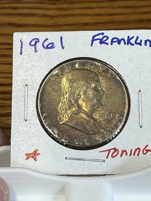1961 P BU Franklin Half Dollar.  Awesome Colorful Toning.  Great Quality Coin.
