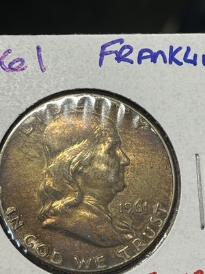 1961 P BU Franklin Half Dollar. Awesome Colorful Toning. Great Quality Coin. - Image 2