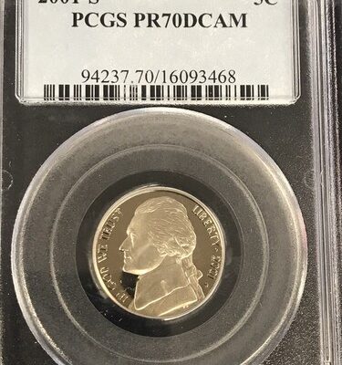 2001-S , 2002-S & 2003-S proof Jefferson Nickels PCGS PR70DCAM. 3 Piece proofs