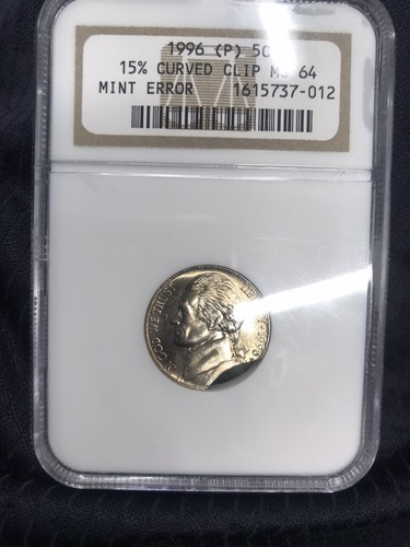 1996 P JEFFERSON NICKEL 5C NGC MS 64 - MINT ERROR 15 % CURVED CLIP.