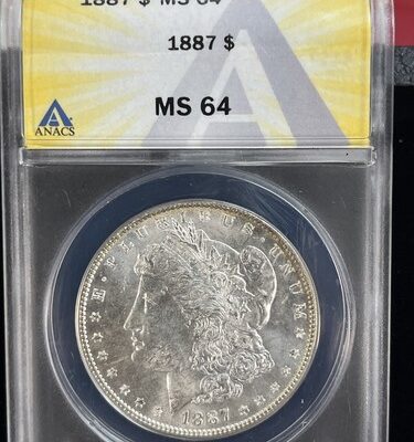 1887 ANACS MS 64 Morgan Silver Dollar. Slight Rim Toning. Freshly Graded.