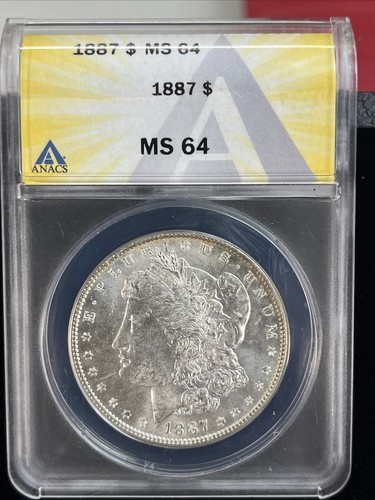 1887 ANACS MS 64 Morgan Silver Dollar. Slight Rim Toning. Freshly Graded.