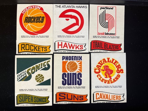 1969 Topps Basketball Sticker Lot (6) Rockets,Hawks,Suns, Trailblazers, And More