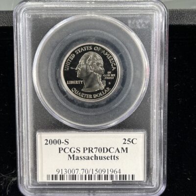 2000-S Clad Proof Massachusetts State Quarter PCGS PR70 DCAM-State Flag Label
